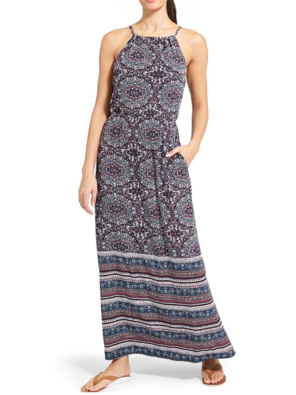 ATHLETA Maxi Dress Size Small Island Life Halter Pockets Casual Beach Travel